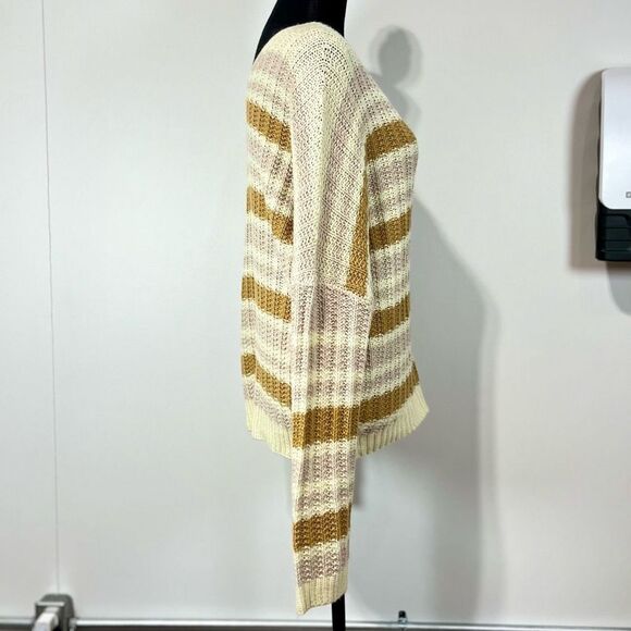 Cozy Striped Women’s V-Neck Sweater Cream Brown Lavender - Picture 3 of 13